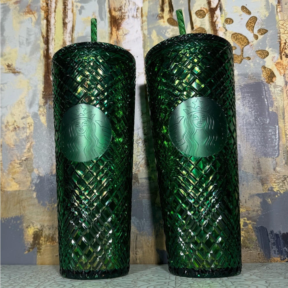 Starbucks Green Jewel Diamond Cut Tumbler Bundle